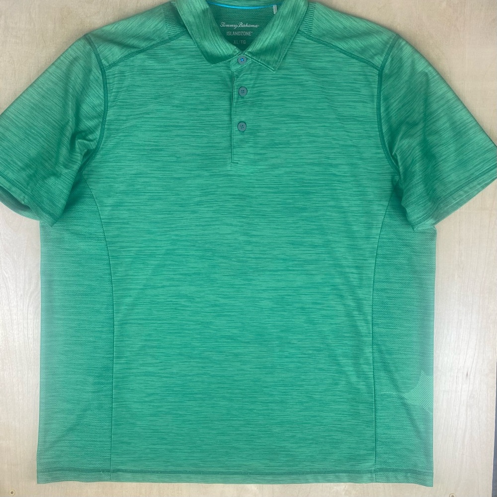 Tommy Bahama Island Zone Mens XL Polo Graphic Design Marlin Green Performance
